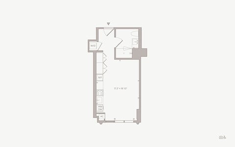 Floor plan for studio, 1 bath